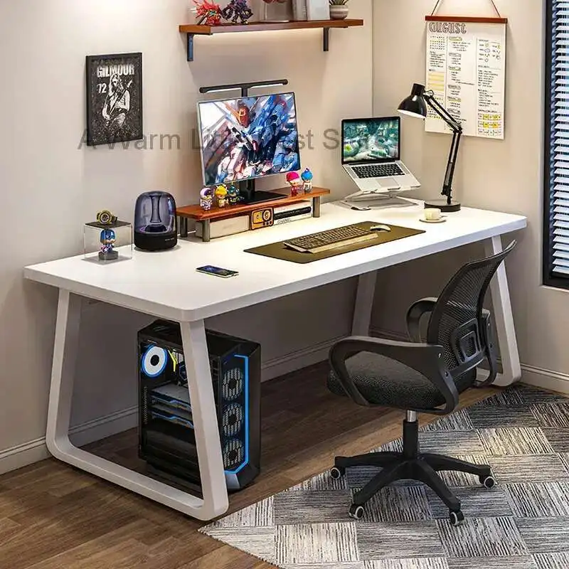 

55 Inch Executive Desks, Large Office Computer Desk with Extra Thick Wooden Tabletop and Metal Frame, Simple Writing Table