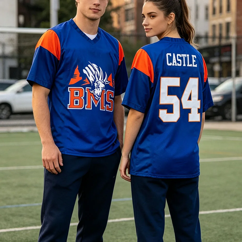 Castle 54 Tedesco 1 Moran 7 Jersey Blue Mountain State TV Show Football Tee Summer Casual Fashion Design Print T-shirt Men Shirt