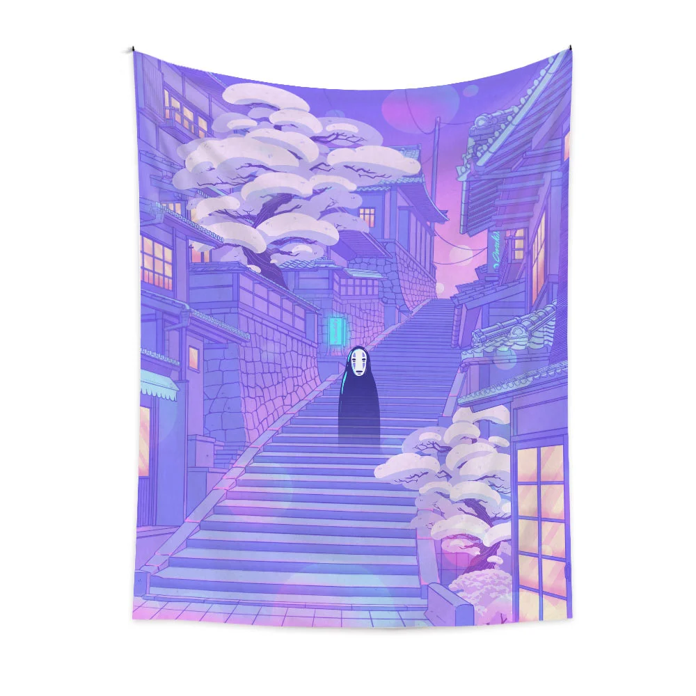 Purple landscape city building tapestry anime character wall hanging cloth bedside carpet room decoration tapestry