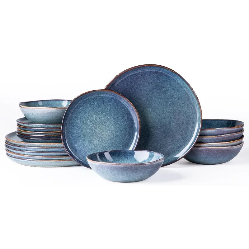 

Ceramic Dinnerware Sets,Handmade Reactive Glaze Plates and Bowls Set,Highly Chip and Crack Resistant,Service for 6 (18pc)