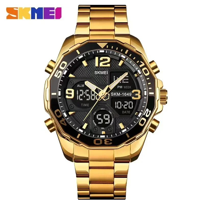 

SKMEI 1649 Rotatable Ring Quartz Digital Men Wristwatches Chrono Alarm Male Clock reloj hombre Dual Movement Sport Mens Watches