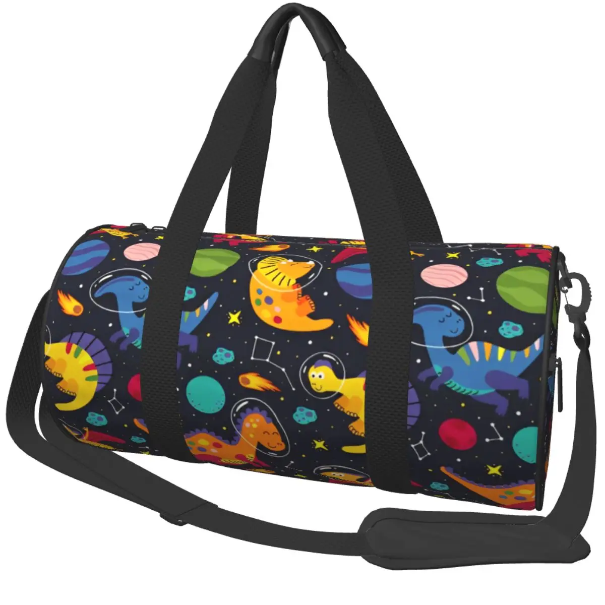 Tas Olahraga Pola Dinosaurus Di Luar Angkasa Tas Olahraga Kapasitas Besar Tas Tangan Desain Pasangan Oxford Tas Kebugaran Grafis Latihan Perjalanan