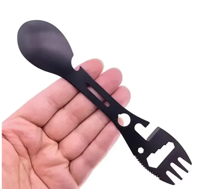 Multifunctional Whistle Knife Outdoor Camping Survival Spork with Multitool Wrench Bottle Opener Kitchen Spoon