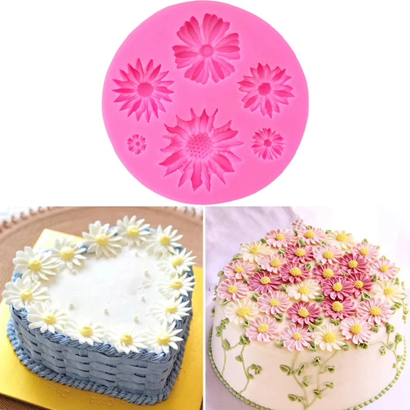 1pc Flower Silicone Mold Mini Rose Daisy Chrysanthemum Plumeria Clay Plaster Mold Candy Fondant Cupcake Topper Baking Tool