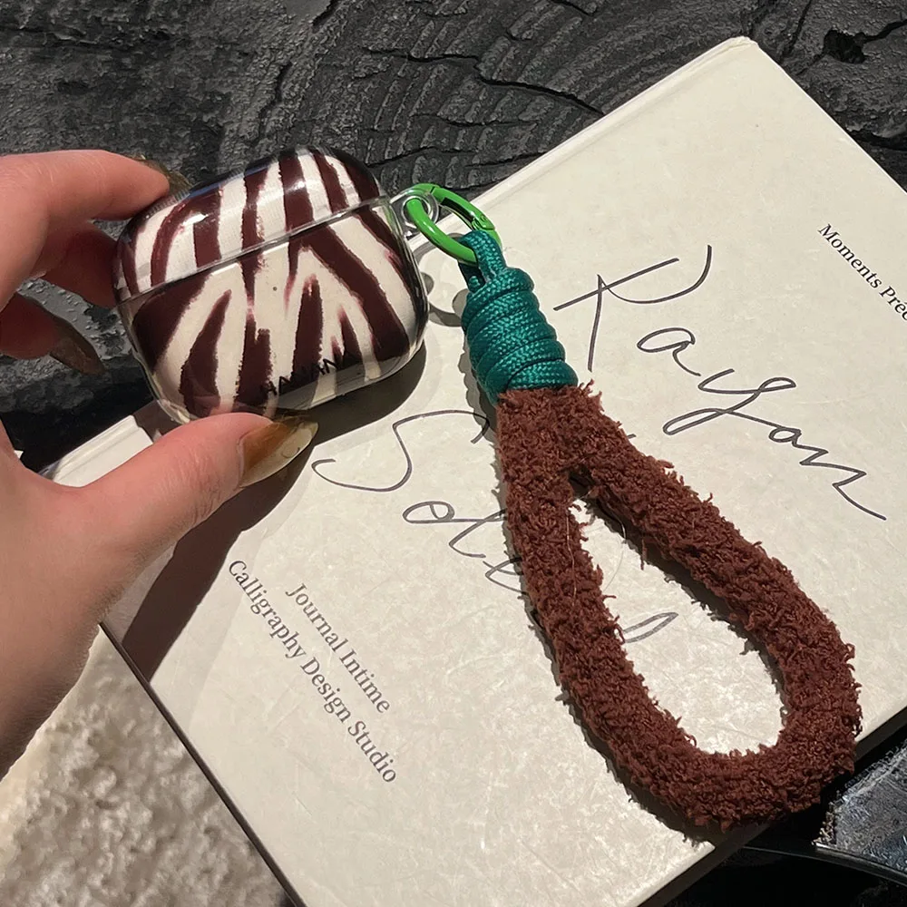 AirPodsケース,ソフト,光沢,コーヒーカラー,ペンダント付き保護カバー,スプリングキーホルダー,イヤホン,1, 2, 3 pro,2, 4, 2024