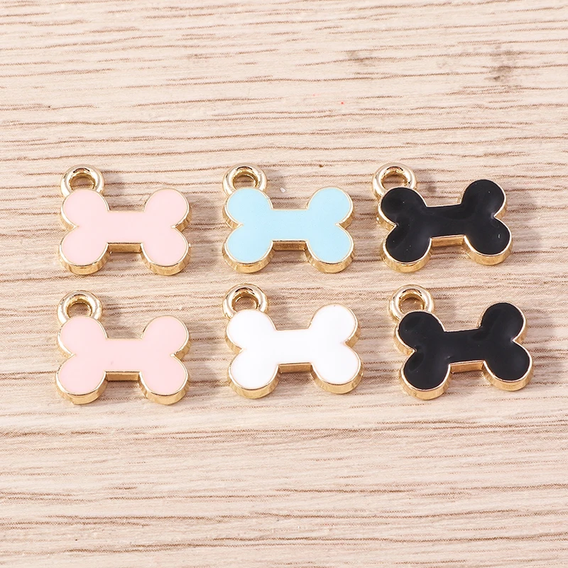 10pcs 12x11mm Cartoon Enamel Dog Bone Charms Pendants for Jewelry Making Drop Earrings Necklace Bracelets DIY Crafts Accessories