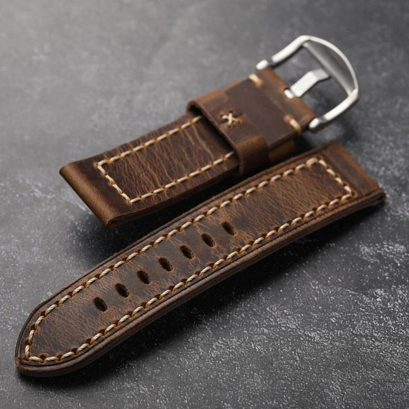 Vintage Men Leather Strap Oily Vintage First Layer Cowhide 20 21 22 23 24MM Adaptable Bronze Watch Bracelet Thickened