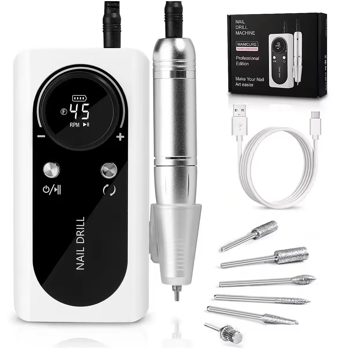 Electric Portable Nail Drill Machine Rechargeable Low Noise Nail Sander File for Manicure Salon Tool polishing Devices