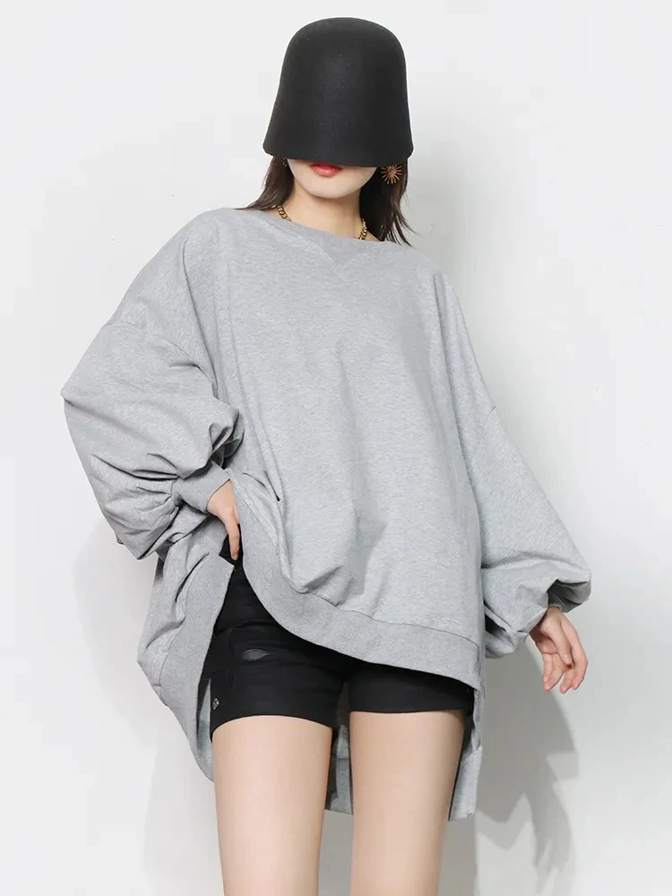 

2023 Loose Sweatshirt For Women O Neck Batwing Sleeve Side Split Casual Sweatshirts Female Fall New