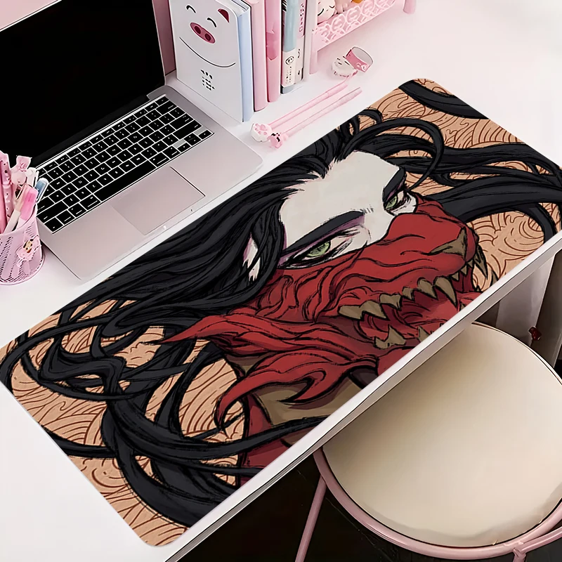 Mouse pad gamer antiderrapante anime hd tapete de mesa jogos acessórios para pc tablet grande mousepad estendido diabo oni máscara teclado tapete