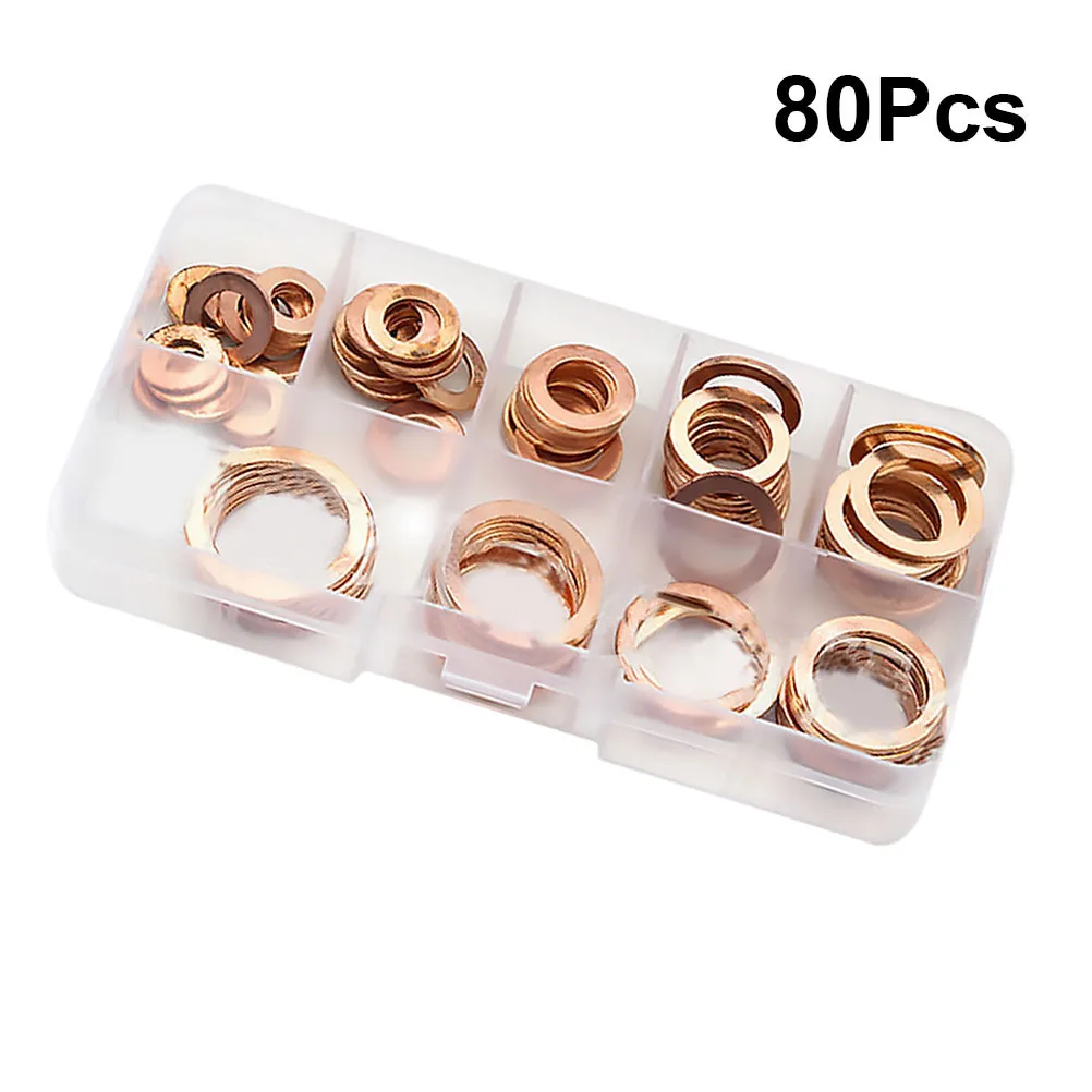 80 قطعة غسالات النحاس الصلبة النحاس طوقا حوض التوصيل حلقة لإحكام الإغلاق عدة لمحرك السيارات الآلات البحرية الوقود الهيدروليكية تركيبات #4