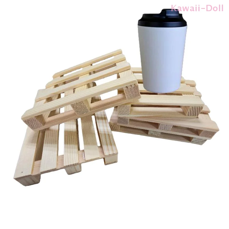 1 個ミニドールハウス木製パレット飲料コースター植木鉢クッション木製パレットコースターホットとコールドドリンク用