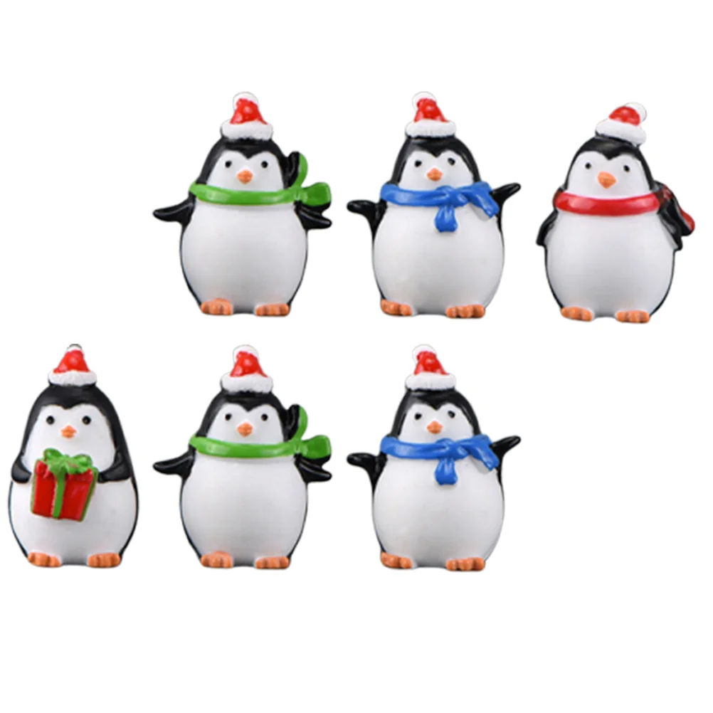 6 Pcs Christmas Penguin Ornaments Decorations Desktop Home Props Crafts Resin Xmas Party Micro Table Adornment