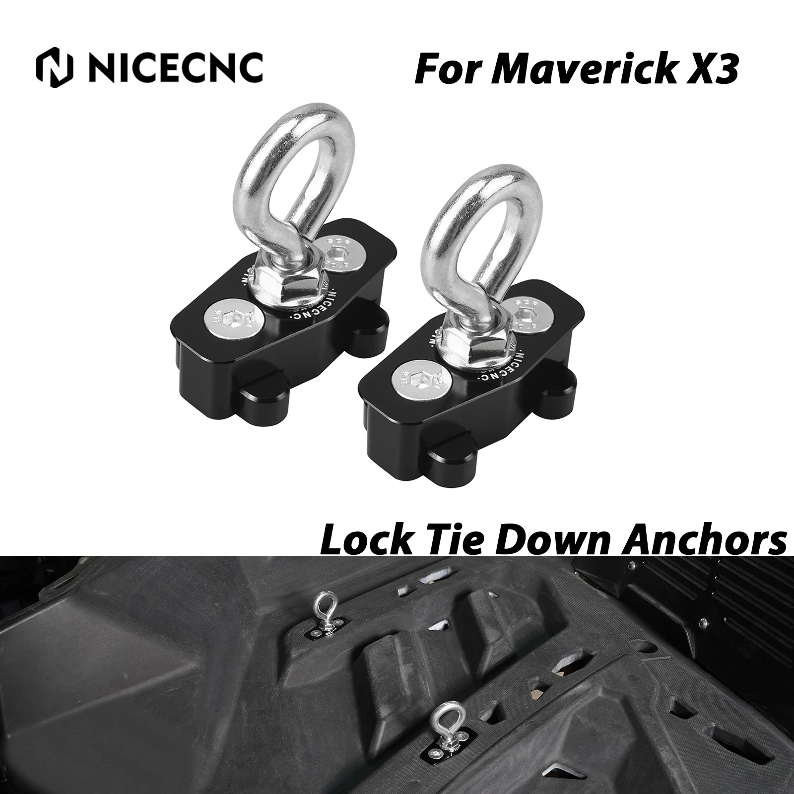 

NICECNC X3 UTV 2/4PCS Lock Tie Down Anchors Aluminum For Can Am Maverick x3 4x4 Turbo DPS 2017-2020 XMR 2018-2021 R RR