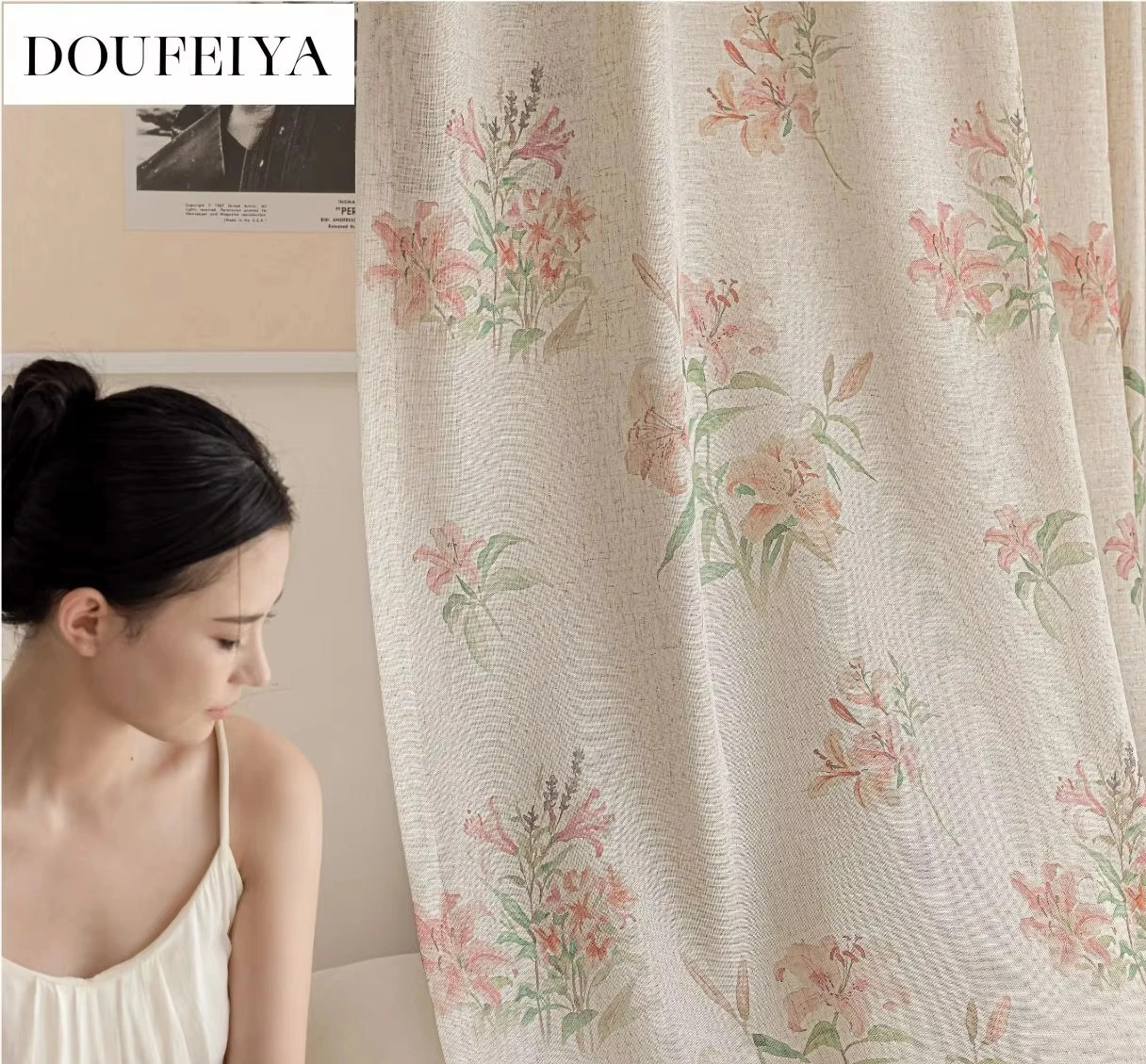 New Chinese Style Linen Gauze Curtain with Chinese Style Transparent But Not Human Like Curtains for Living Dining Room Bedroom