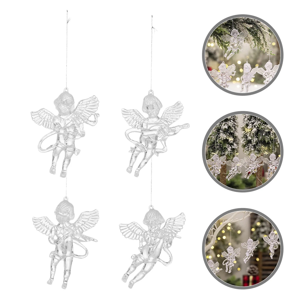 

4 Pcs Transparent Angel Pendant Hanging Ornaments from Ceiling Decorate Decorations for Home Acrylic Mini