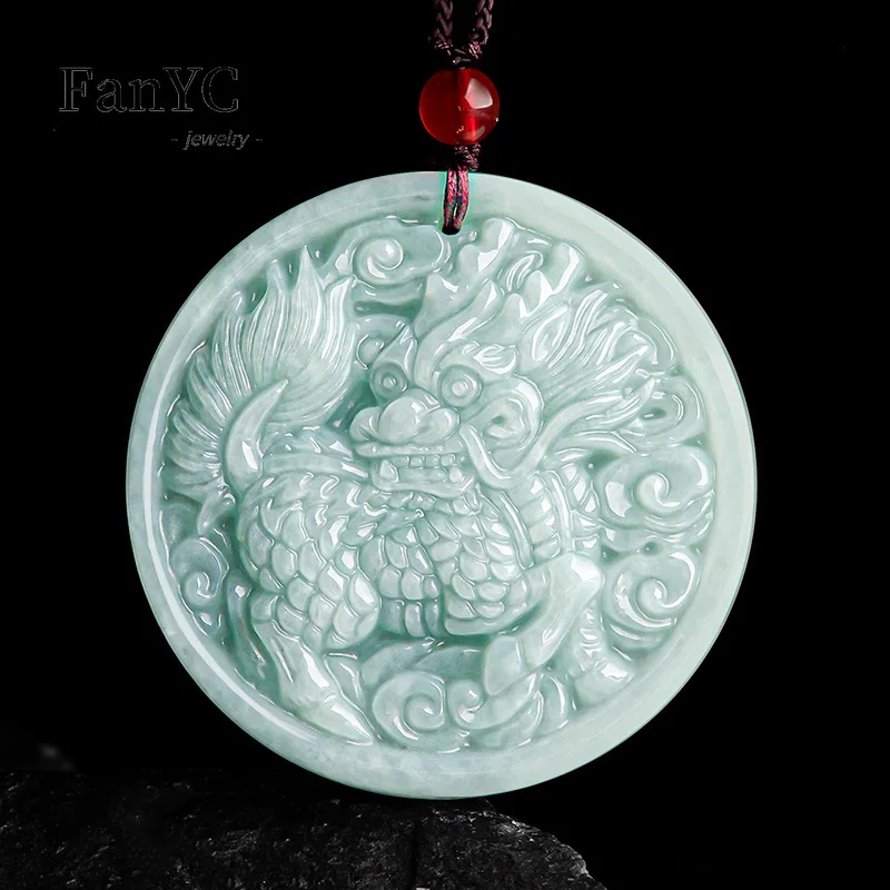 

Myanmar Jadeite Light Green QiLin Blessing Pendant Hand-carved Exquisite Fashion Glutinous Jade Necklace Men Women Holiday Gift