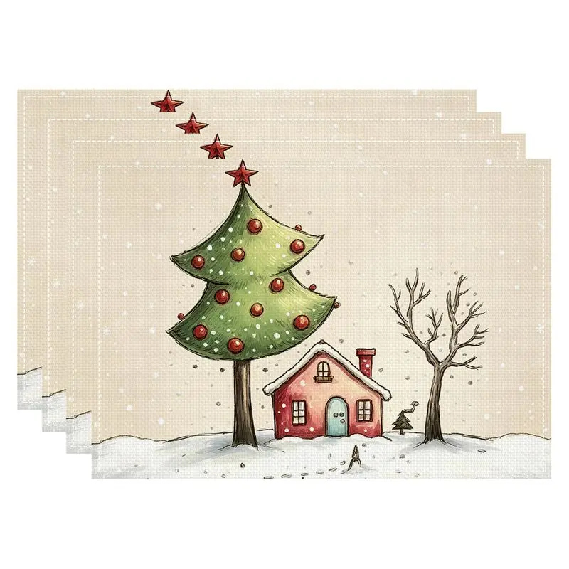 VIKAMA Retro Bear Christmas Meal Mat Waterproof and Insulated Table Mat Holiday Party Home Restaurant Table Decoration Mat