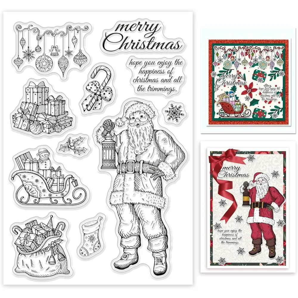 Christmas Theme Clear Stamp Christmas Santa Gifts Bags Silicone Clear Stamp Christmas Stick Sleigh Lights Gifts Rubber