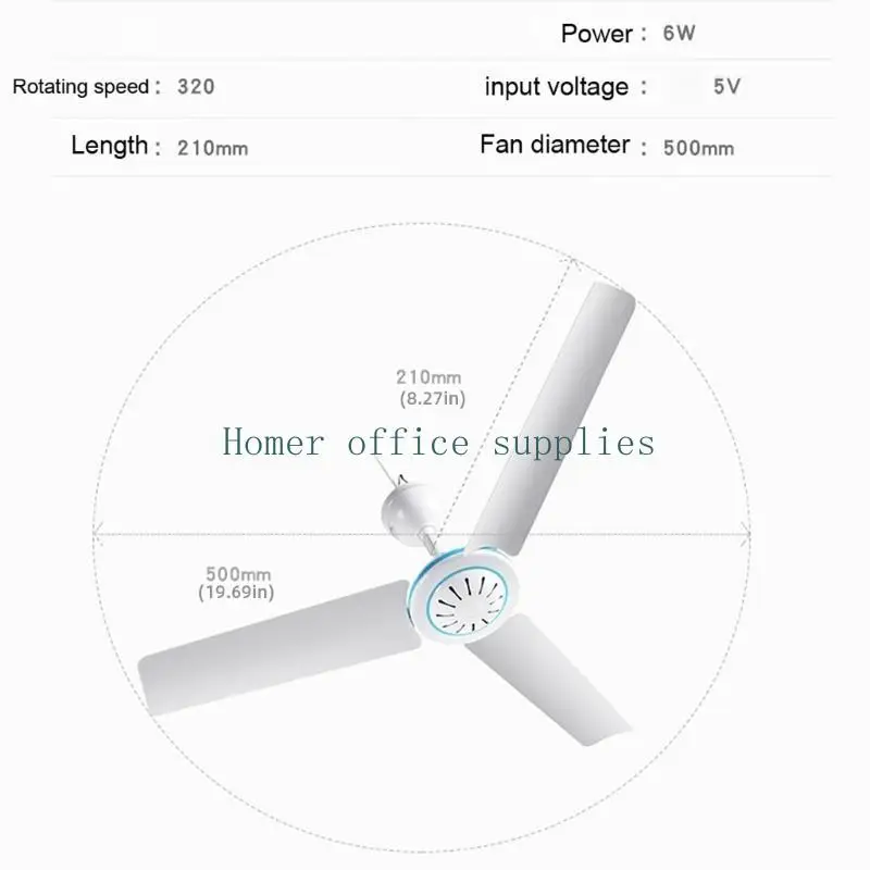 K43B Witte USB-plafondventilator met afstandsbediening USB-plafondventilator Ophangventilator 445 kabel