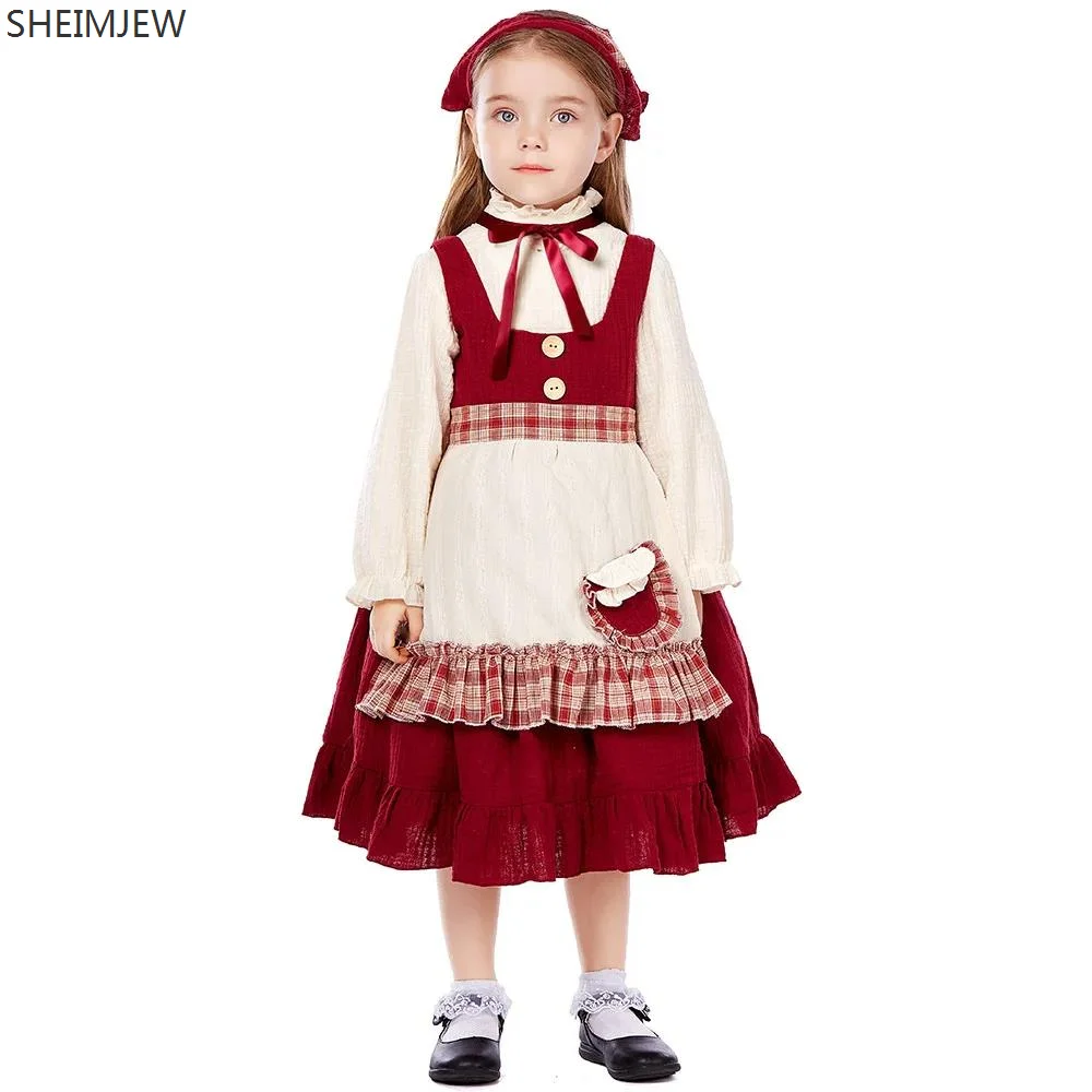 

2024 Deluxe Child Girl Maid Costume Children's Match Seller Girl Costume Purim Kid Storybook Medieval Servant Outfit Fancy Dress