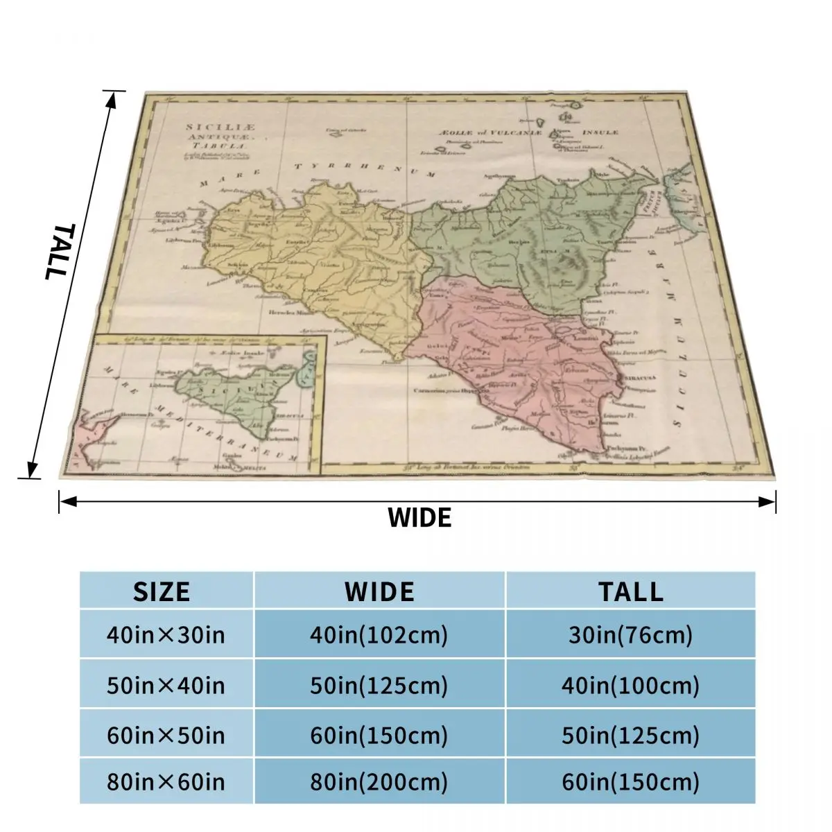 Vintage Map of Sicily Italy (1800) Throw Blanket Decorative Bed Blankets For Sofa Thin Soft Big Blanket Sofa Quilt