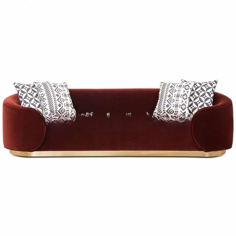 

Nordic light luxury metal bottom frame flannel casual three-person sofa furniture villa curved reception sofa