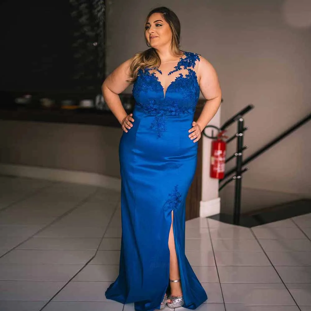 

Blue Mother of the Bride Dresses 2024 Plus Size Applique Bead Wedding Guest Gowns Mermaid Elegant Dress Women For Wedding Party