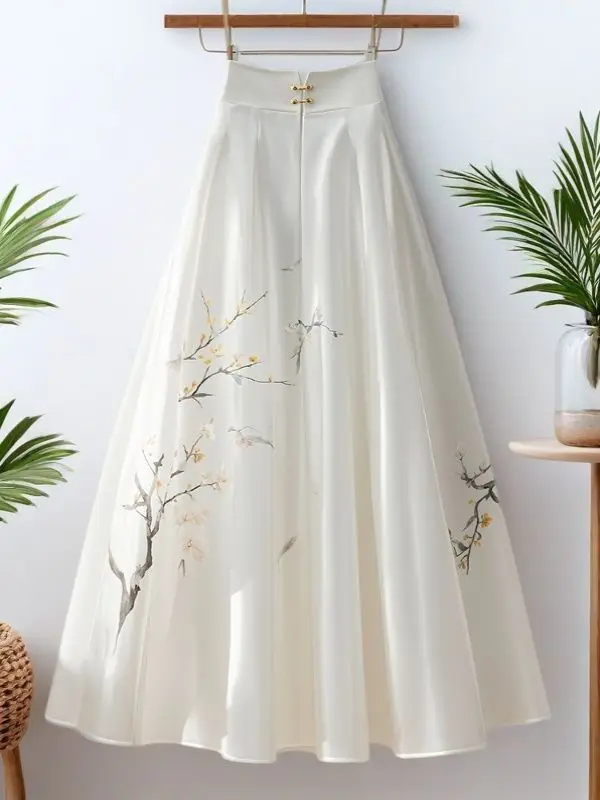 気質シフォンホワイトミディスカートファルダスムヘール春夏Aラインユブキジュペ韓国ファッションロパムヘール