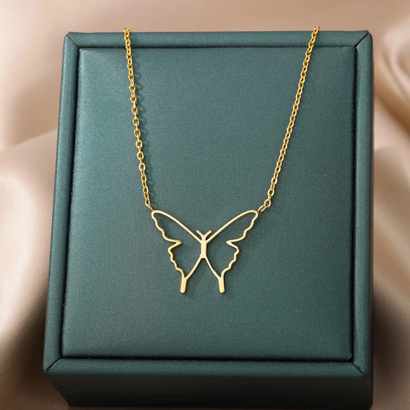 Stainless Steel Butterfly Necklace for Women Gold Color Chains Pendants Necklaces 2022 Trend Couple Choker Aesthetic Jewelry