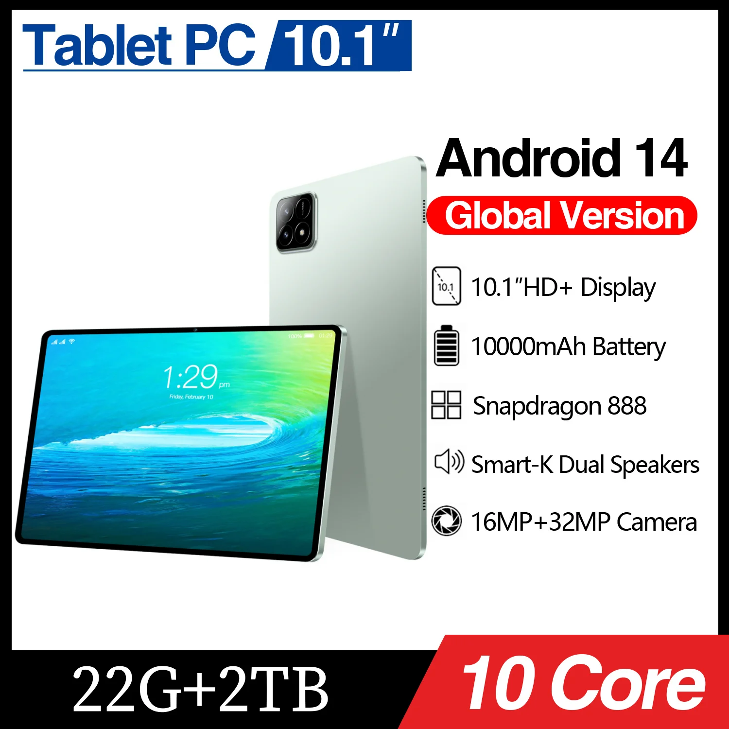 

Global Model PAD 7 PRO 11-inch Tablet Android 14 10000mAh 22GB+2TB 16MP+32MP Sanpdragon 888 Bluetooth 5.0 5G Thin & Light Laptop