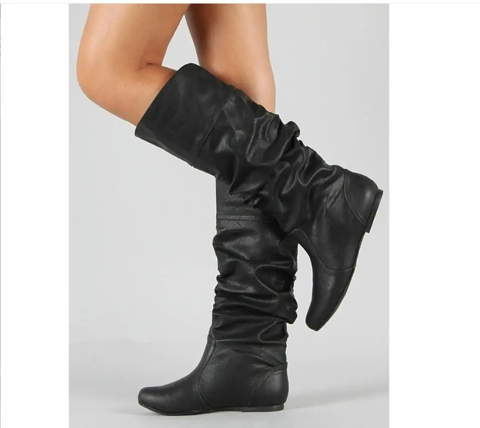 Sexy Classic Women Long Boots Flat Heel Shoes Women Winter Warm Knee High Boots Fashion Black Shoes Female Footwear Boots