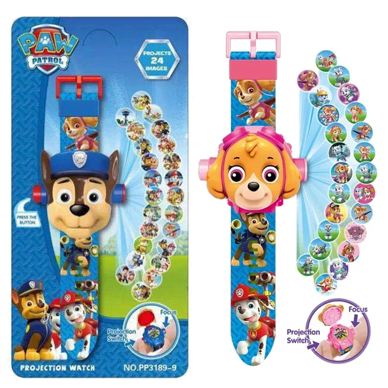 

Paw Patrol Cartoon Projection Watch Anime Figures Model Big Head Puppy Flip Chase Marshall Rubble Skye Children's Watch Toys