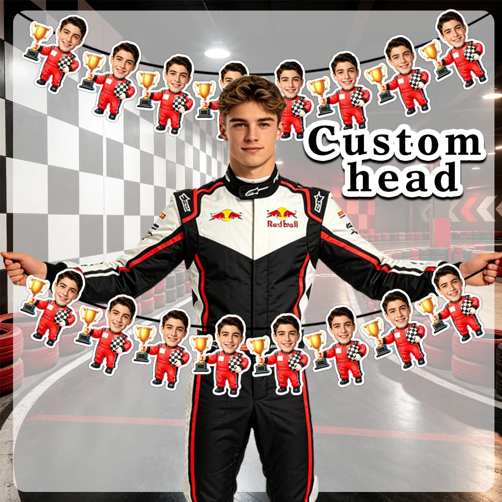 8pcs Personalized Race Car Birthday Banner with Photo Custom Racing Birthday Party Decorations