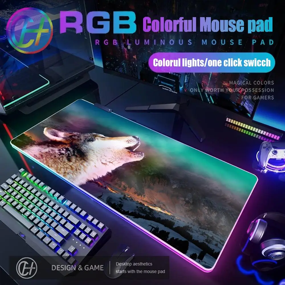 

HYBXAXC 2026 New Art Fantasy Wolf Customized Mouse Pad RGB Gaming Mouse Pad Desk Mat HD Gamer Large LED Light XXL 1000x500x3mm