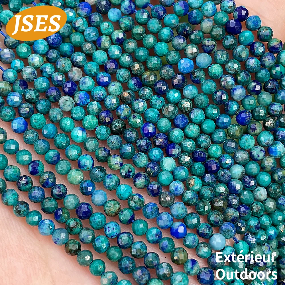 Natural 2/3mm Chrysocolla Faceted Round Beads Lapis Lazuli Loose Gemstone Beads For Jewelry Making DIY Charm Bracelet Necklace