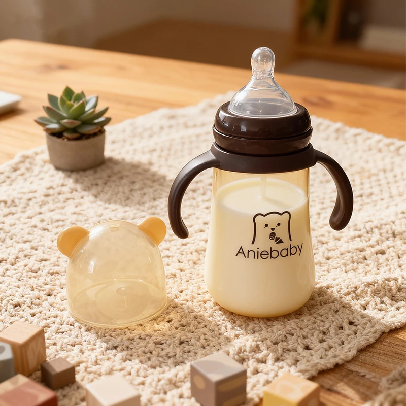 

3-in-1 baby bottle, made of food grade PP material, safe and durable for newborns, with anti slip cartoon handle and large mouth