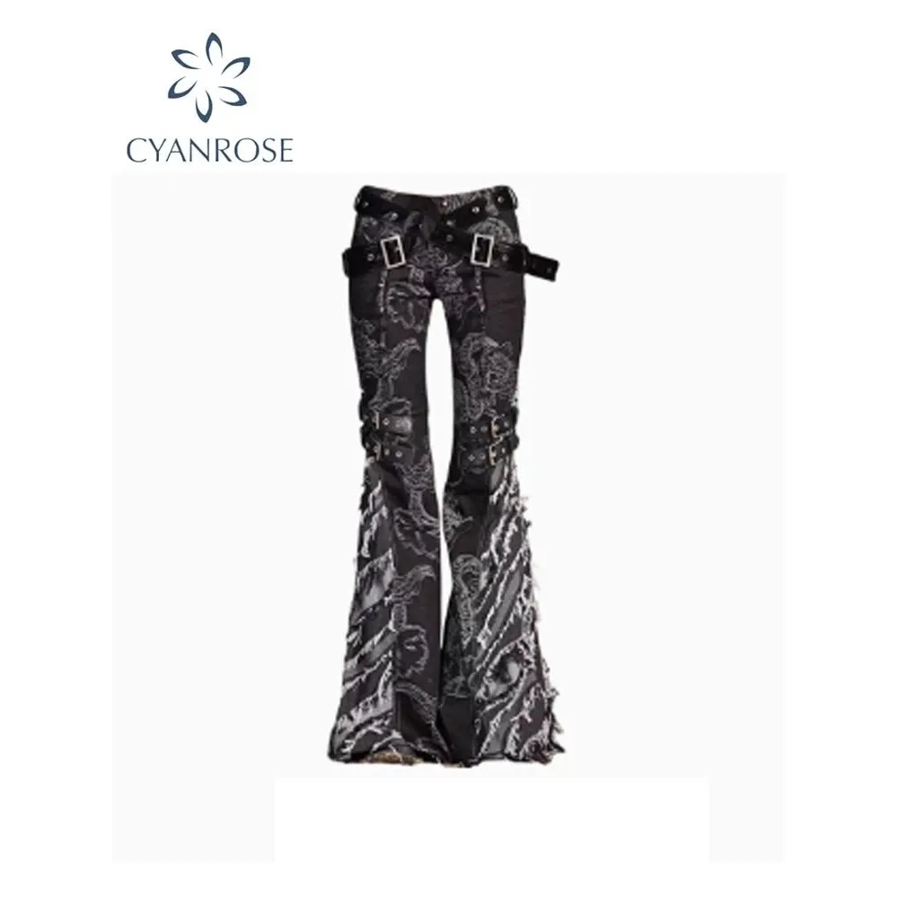 

Women's Bla Gothic Baggy Y2K Flare Ripped Jeans Oversize Denim Autumn 2025 Ladies Premium Faion Casual High Waist Trousers