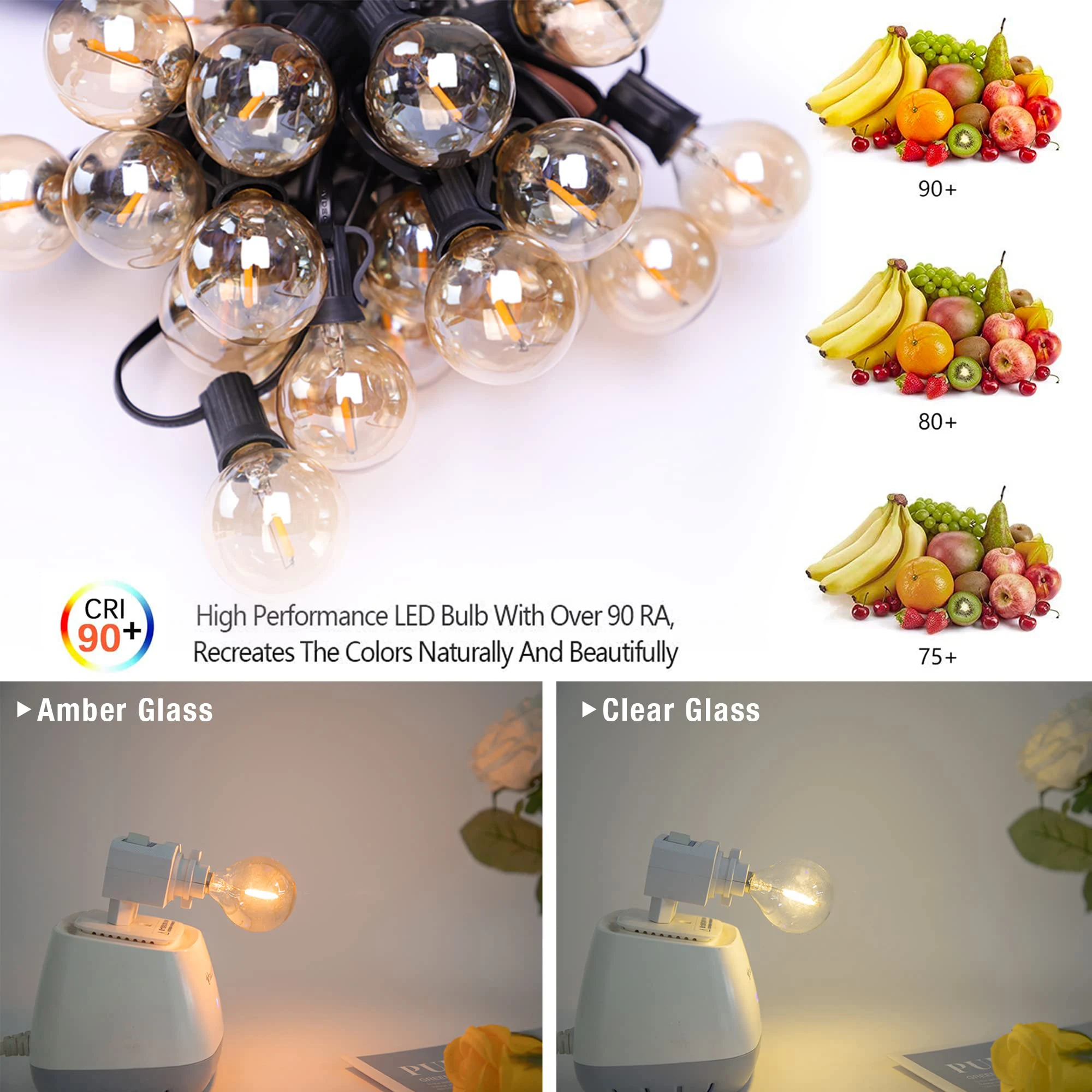 25PCS G40 1W LED String Lights Replacement Bulb E12 Screw 220V 110V Warm White 2200K Amber Glass Replace 7W Incandescent Bulbs