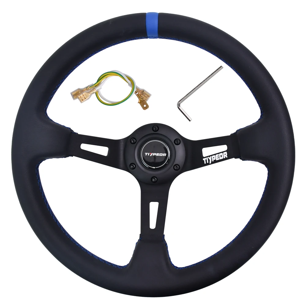 

TIYPEOR 2026 New Leather Stitched Drift Steering Wheel Deep Dish Style SIM Game Console Steering Wheel