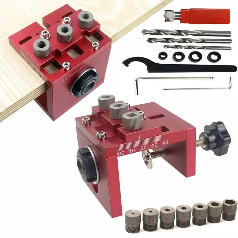 Dowelling Jig Kit 3 in 1 Woodworking Hole Puncher Locator Tools Set Drill Guide Clamp Aluminum alloy DIY Carpentry Woodworking