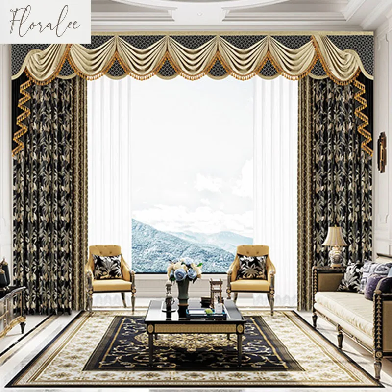 New High-end American Curtains for Living Room Bedroom Blackout Curtains Custom Velvet Embroidered Curtains Custom Window Screen