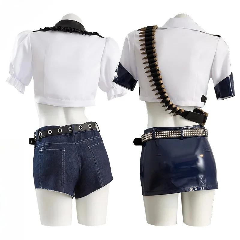 Anime calcinha & meia com cinta-liga cosplay traje feminino uniforme da polícia acessórios de roupas conjunto completo festa carnaval ternos
