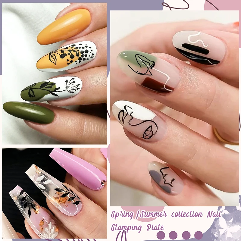 Flower Leaves Nail Stamping Plates Leaf Floral Butterfly Line Printing Stencil Nail Stamp Templates Nail Art Tools Manicure