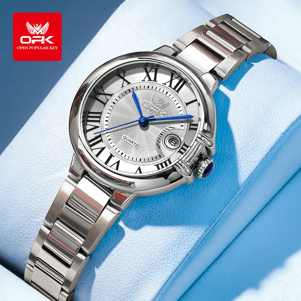 

OPK 6039 Женские часы с римской шкалой из нержавеющей стали Водонепроницаемые кварцевые часы для женщин