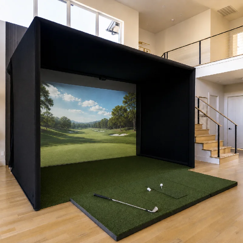 2027  Commercial Grade Home Use Custom Frame Cage Ball Return HD Impact Screen Golf Simulator Enclosure