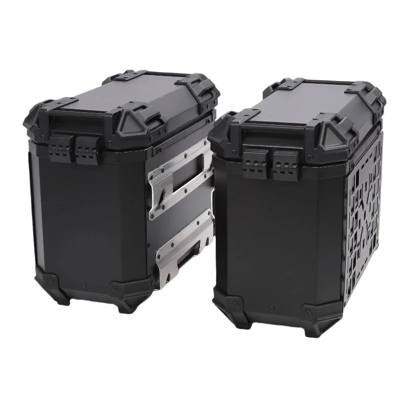 Motorcycle Side Case Universal Fit Aluminum Alloy 35L Left Right Hard Saddlebag Box with Support Rack Handle