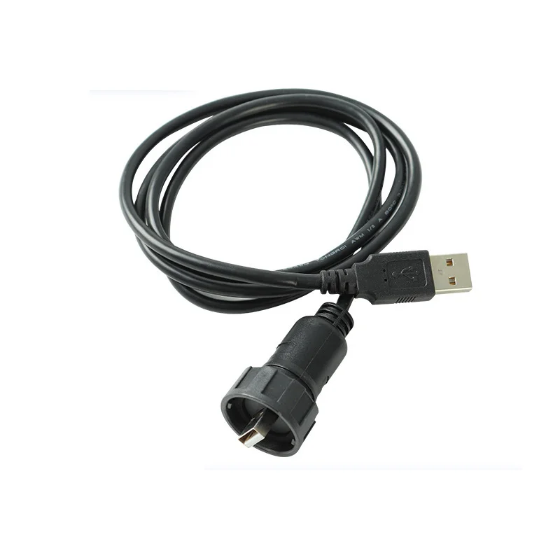 Waterproof data connector Industrial plug panel installation Male USB one end two ends covered with rubber plug extension cable