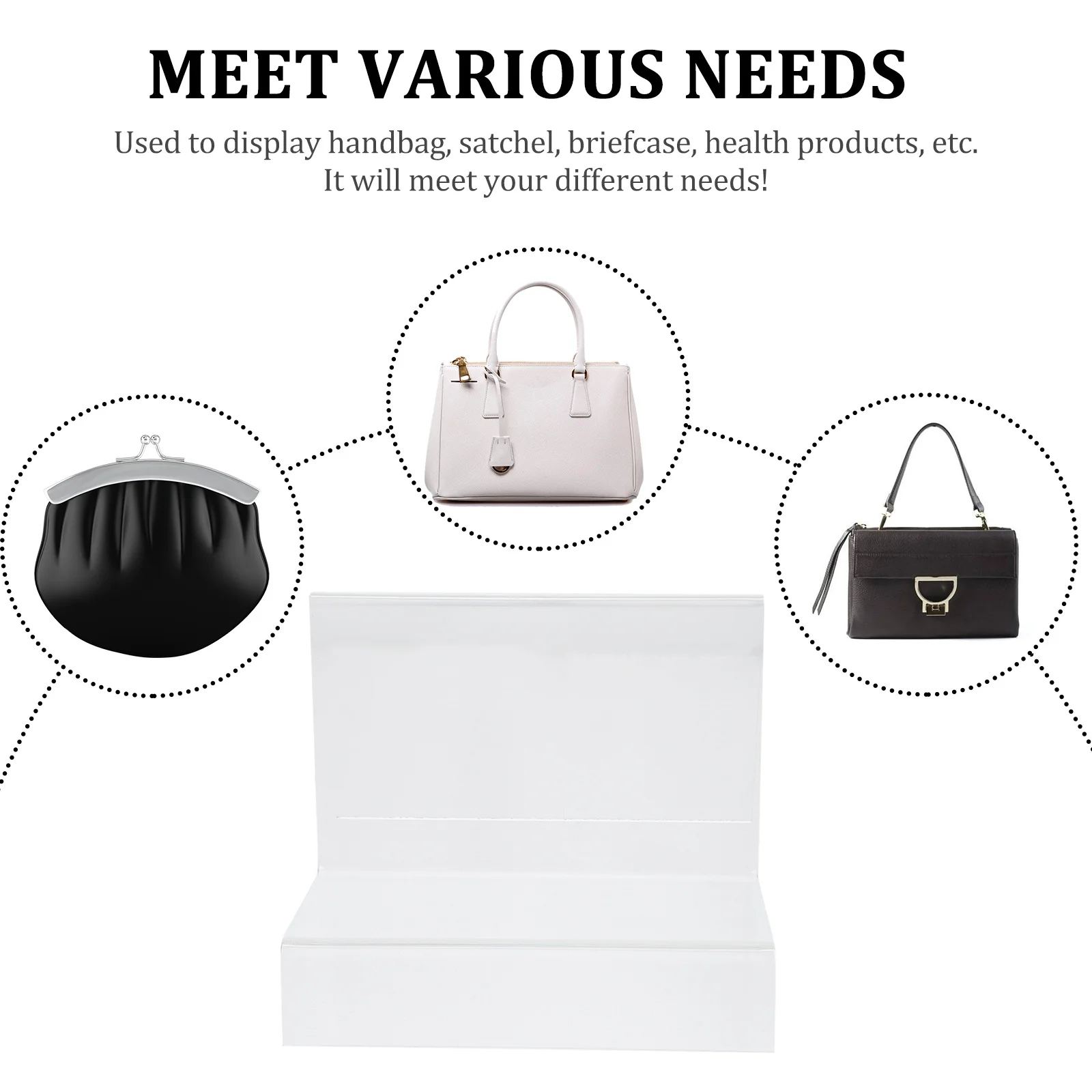 

Acrylic Handbag Display Stand Clear Shelf High Quality Material Stable Support Rational Design Good User Experience
