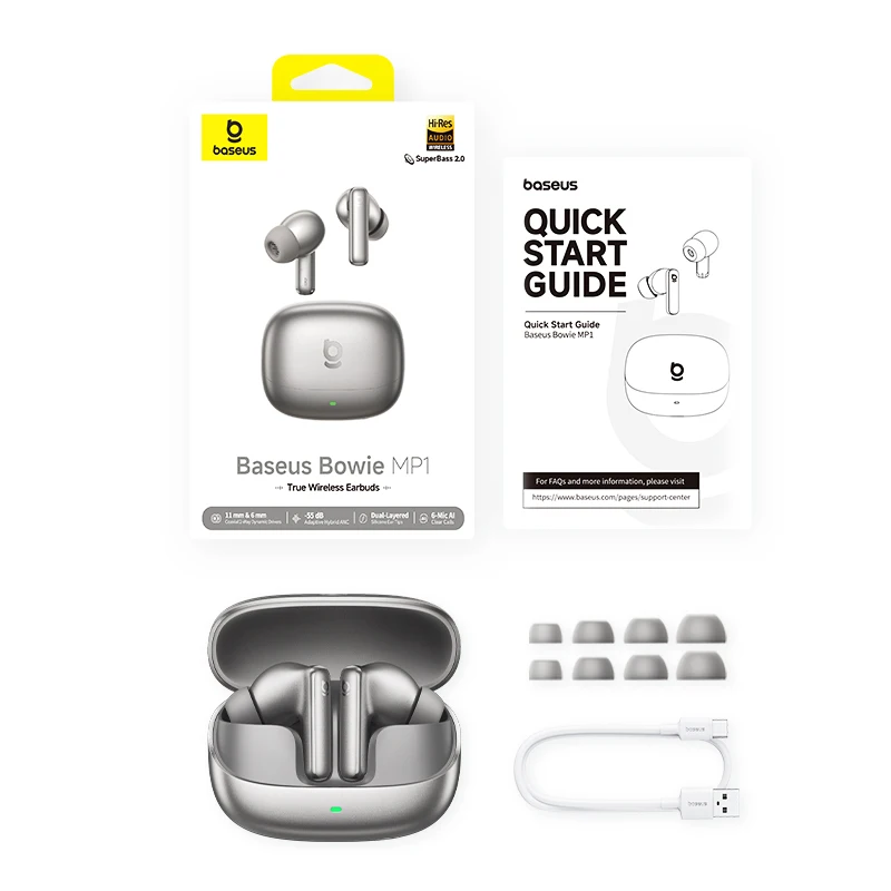 Baseus Bowie MP1 ANC Bluetooth 6.0 True Wireless Earbuds -55dB Adaptive Hybrid ANC Earphones Hi-Res LDAC 6-Mic ENC In-Ear Buds image 3